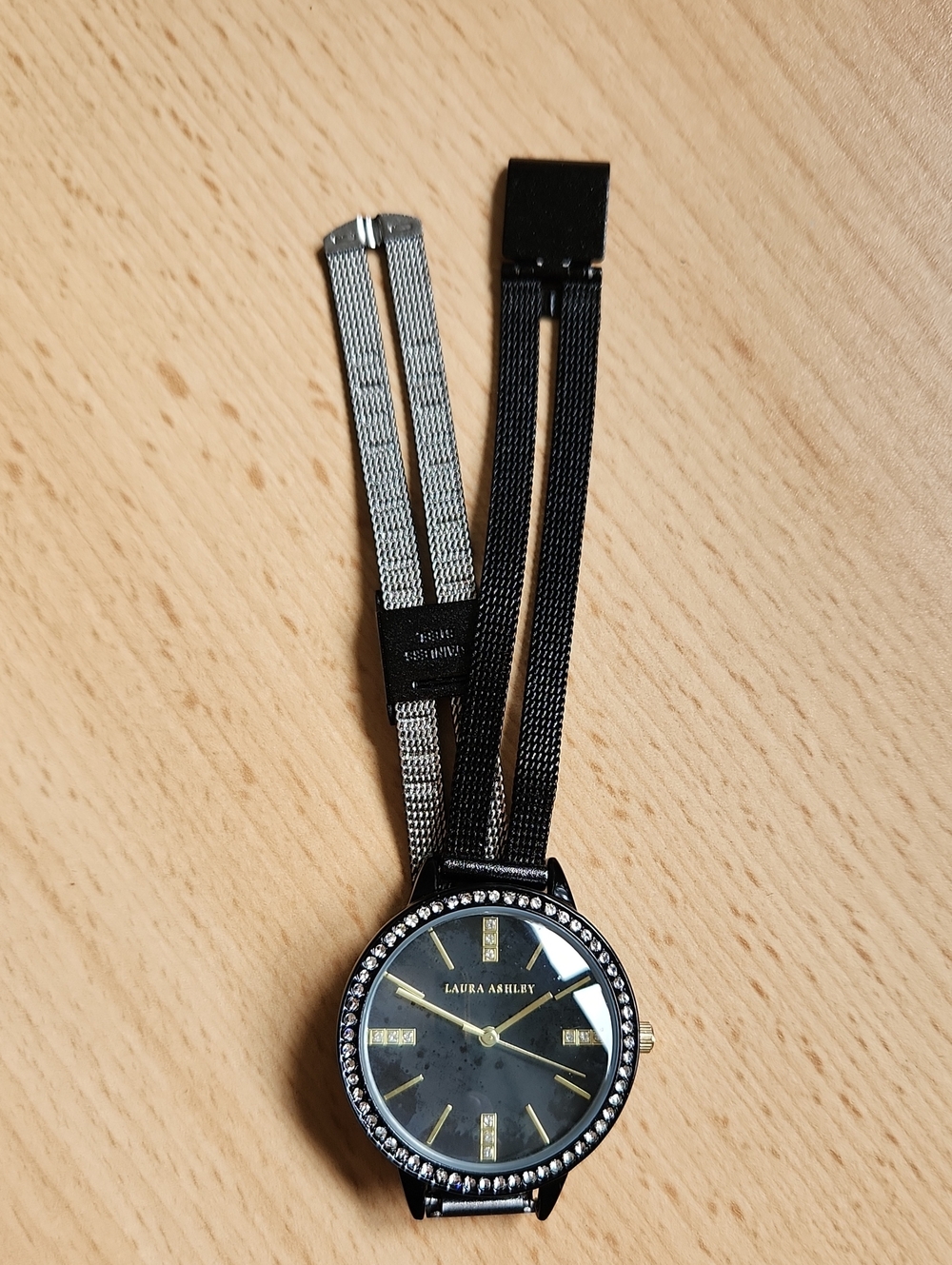 Laura Ashley Black Dial Watch with Crystal Bezel